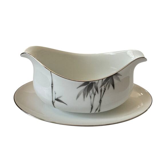 VTG Sango Bamboo Japan Gravy Boat W/ Attached Underplate 1980’s Discontinued - Picture 1 of 8